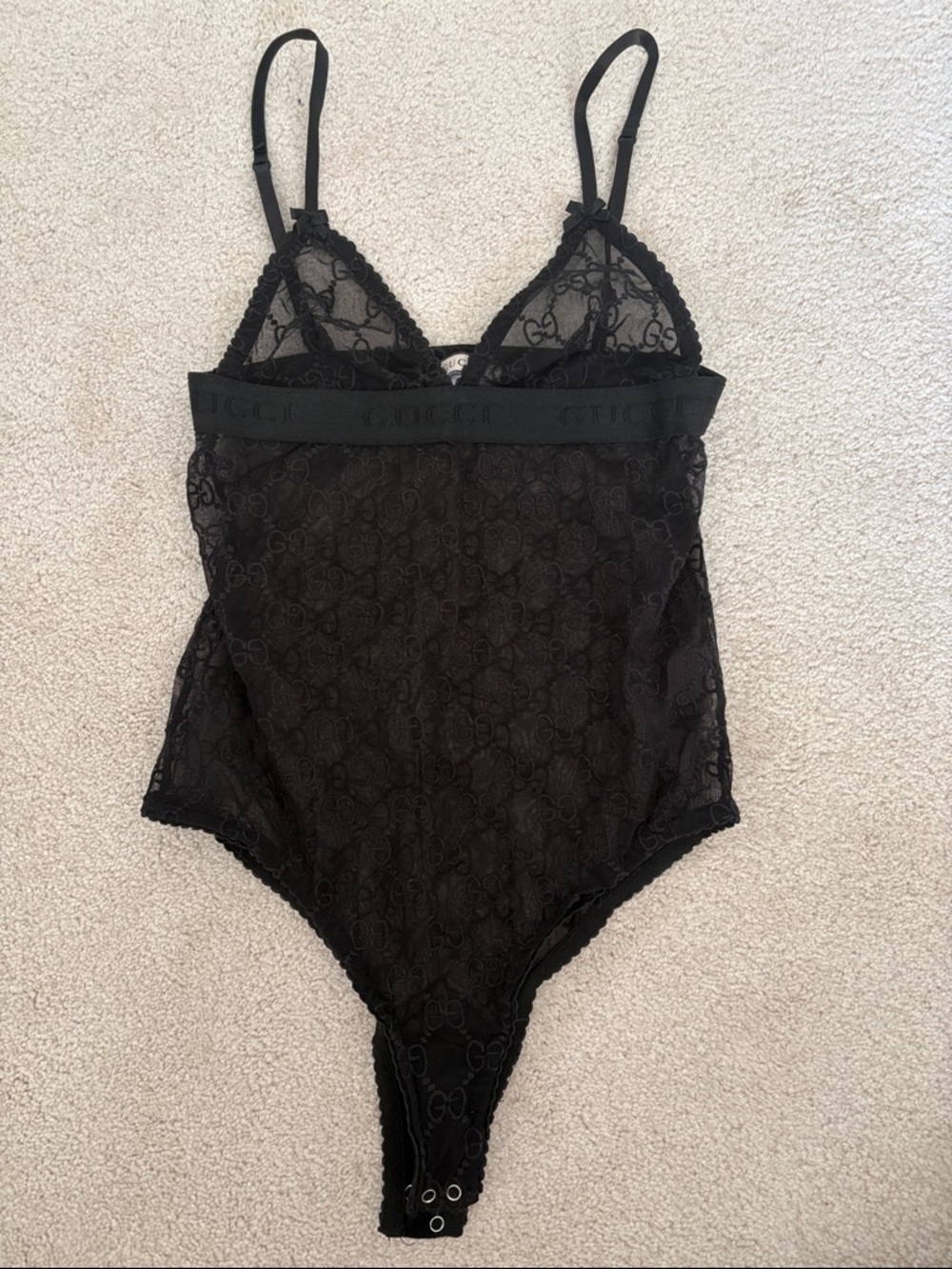 Gucci Black Lace Logo Bodysuit